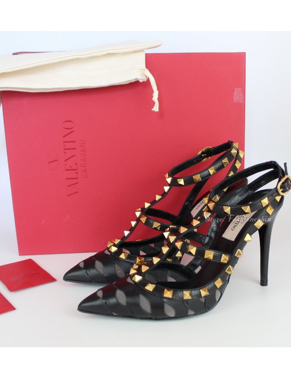 NEW VALENTINO GARAVANI Rockstud Slingback Leather Pumps, EU 37, Black, Point Toe